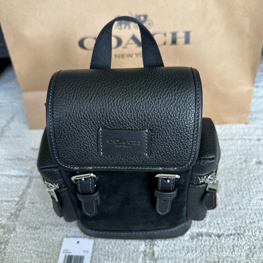 NWT Coach Sprint Sling Black Leather & Suede Mini Backpack - Picture 2 of 8